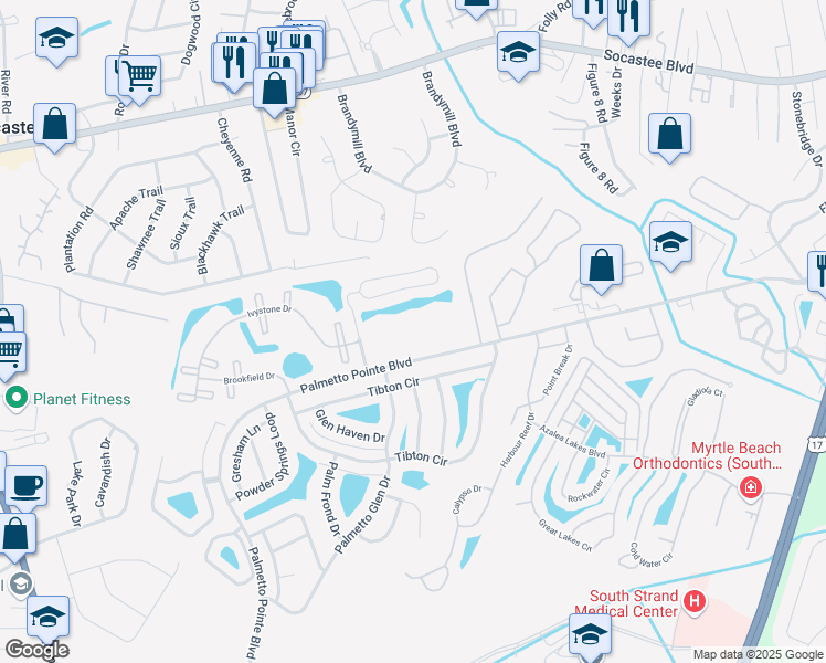 map of restaurants, bars, coffee shops, grocery stores, and more near 3810 Maypop Circle in Myrtle Beach