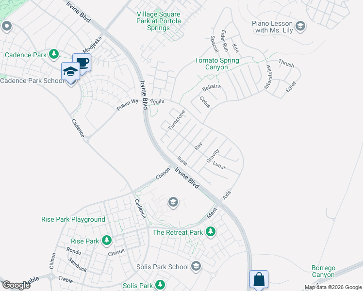 map of restaurants, bars, coffee shops, grocery stores, and more near 66 Chasma in Irvine