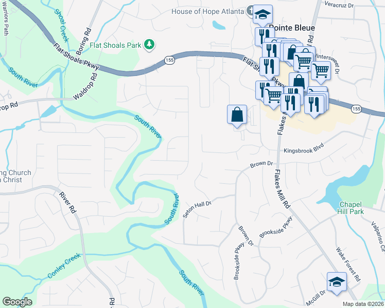 map of restaurants, bars, coffee shops, grocery stores, and more near 3808 Cherry Ridge Boulevard in Decatur