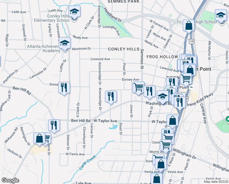map of restaurants, bars, coffee shops, grocery stores, and more near 2898 8th Street in East Point