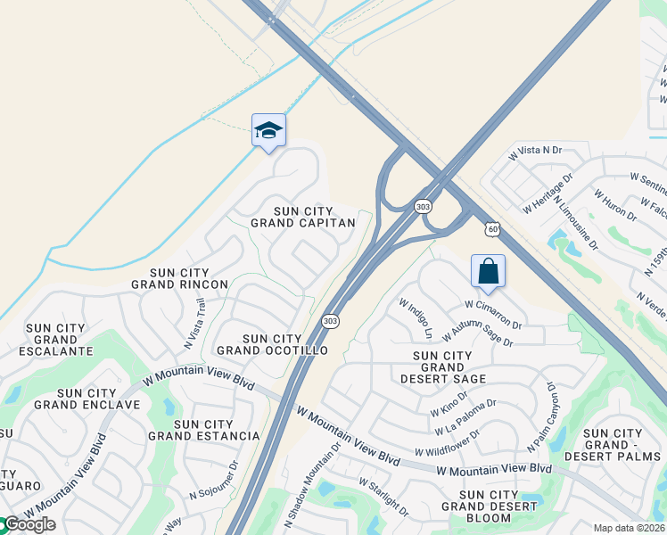 map of restaurants, bars, coffee shops, grocery stores, and more near 21223 North Mariposa Grove Lane in Surprise