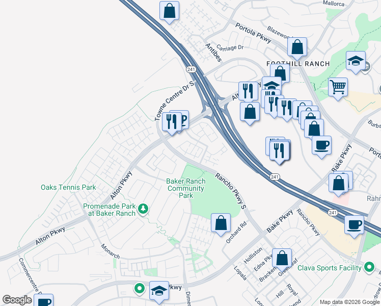 map of restaurants, bars, coffee shops, grocery stores, and more near 3200 Lupine in Lake Forest