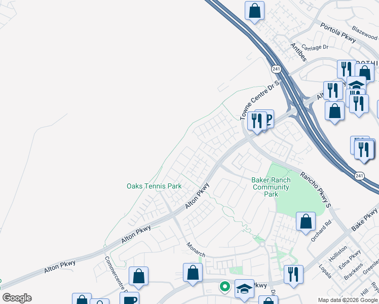map of restaurants, bars, coffee shops, grocery stores, and more near 15 Macatera in Lake Forest
