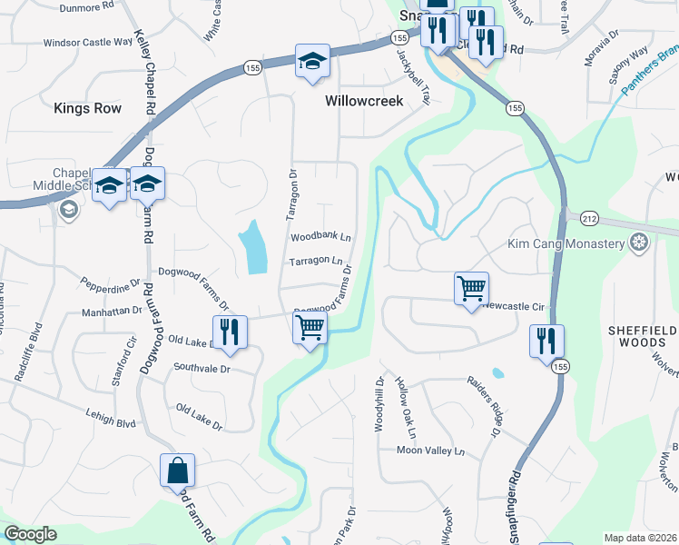 map of restaurants, bars, coffee shops, grocery stores, and more near 4511 Dogwood Farms Drive in Decatur