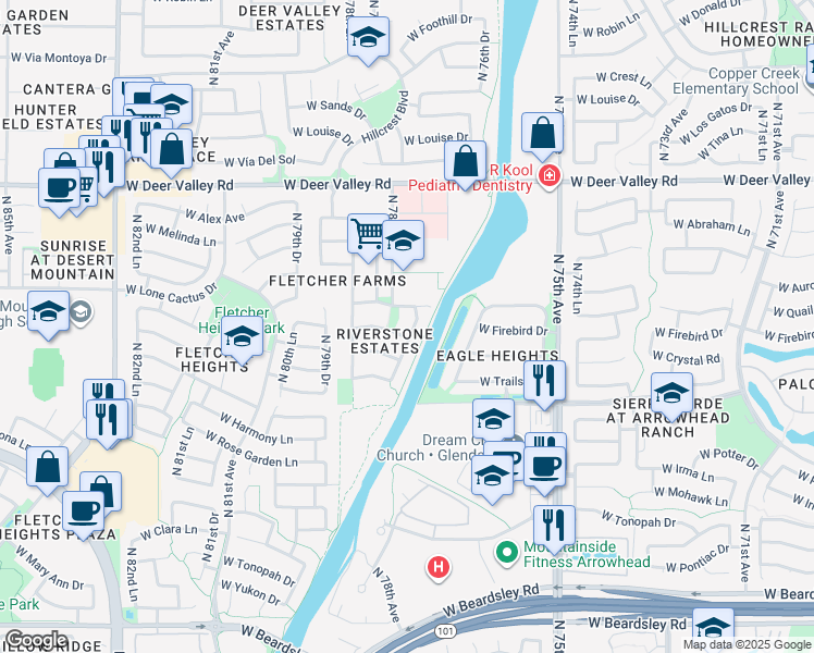 map of restaurants, bars, coffee shops, grocery stores, and more near 7785 West Adam Avenue in Peoria