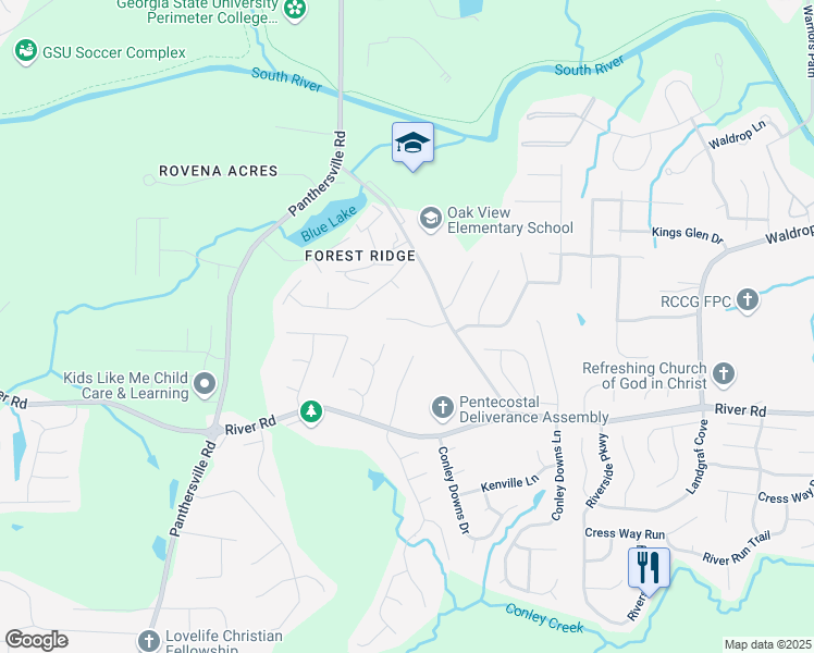 map of restaurants, bars, coffee shops, grocery stores, and more near 2917 Duncan Place in Decatur