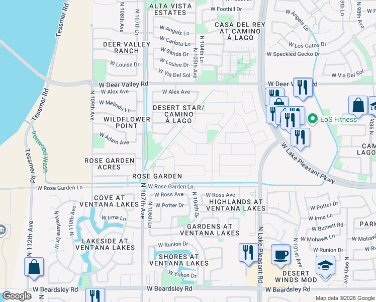 map of restaurants, bars, coffee shops, grocery stores, and more near 21053-21241 N Old Lake Pleasant Rd in Peoria
