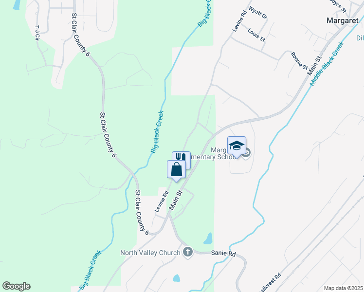 map of restaurants, bars, coffee shops, grocery stores, and more near 425 Levine Road in Odenville