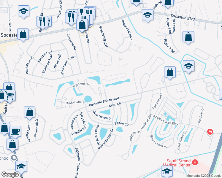 map of restaurants, bars, coffee shops, grocery stores, and more near 3815 Maypop Circle in Myrtle Beach