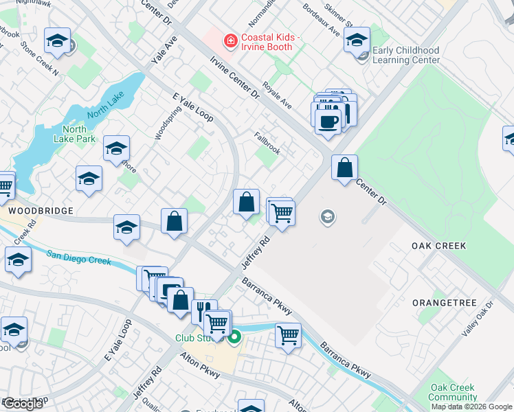 map of restaurants, bars, coffee shops, grocery stores, and more near 23 Glenhurst in Irvine