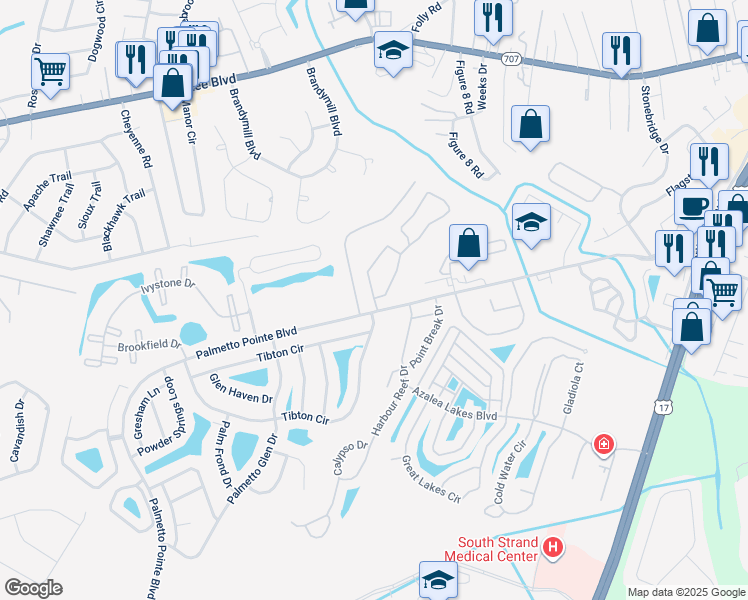 map of restaurants, bars, coffee shops, grocery stores, and more near 51 Tibton Circle in Myrtle Beach