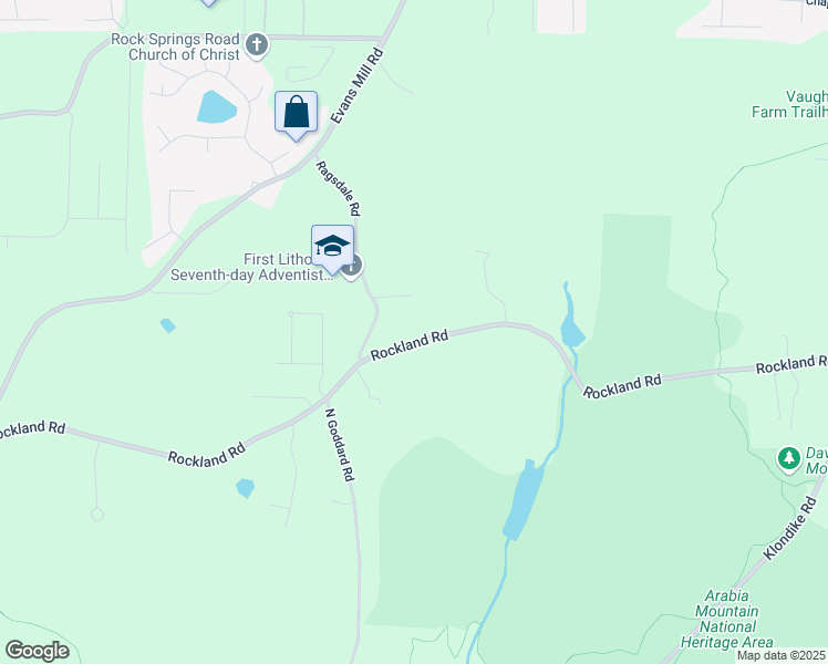 map of restaurants, bars, coffee shops, grocery stores, and more near 6316 Rockland Road in Stonecrest