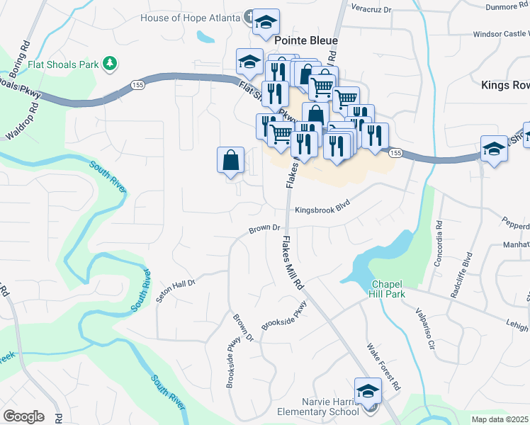 map of restaurants, bars, coffee shops, grocery stores, and more near 3611 Spring Point in Decatur