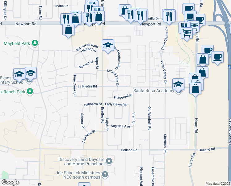 map of restaurants, bars, coffee shops, grocery stores, and more near 27105 Hemingway Court in Menifee