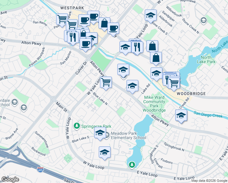 map of restaurants, bars, coffee shops, grocery stores, and more near 24 Wayfarer in Irvine