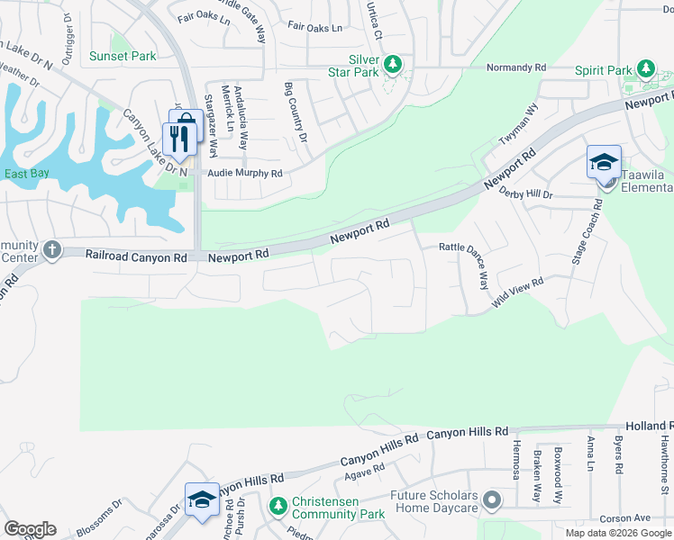 map of restaurants, bars, coffee shops, grocery stores, and more near 30560 Green Vista Drive in Menifee