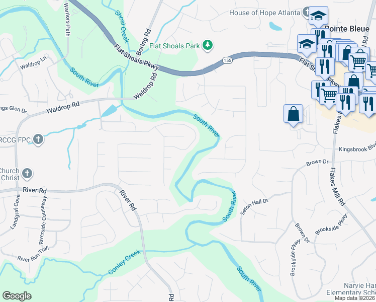 map of restaurants, bars, coffee shops, grocery stores, and more near 4096 Waldrop Hills Drive in Decatur