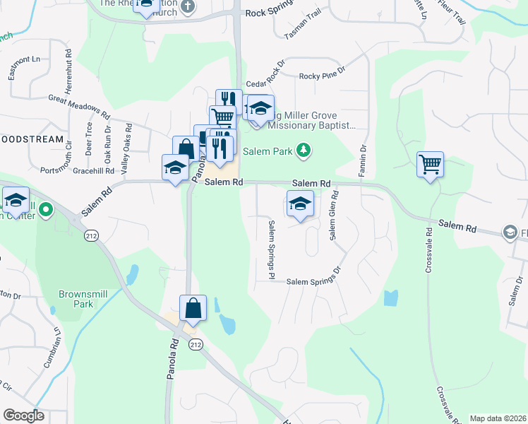 map of restaurants, bars, coffee shops, grocery stores, and more near 5274 Salem Springs Place in Stonecrest
