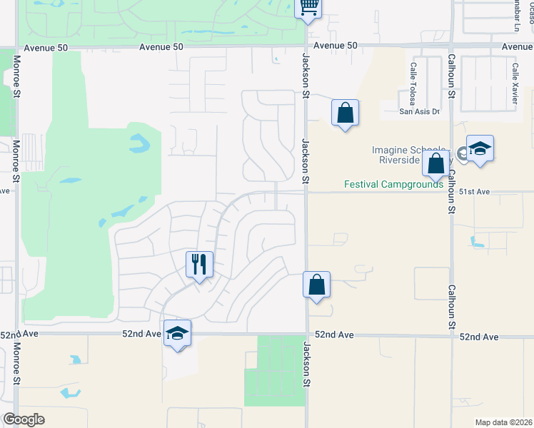 map of restaurants, bars, coffee shops, grocery stores, and more near 82865 Kingsboro Lane in Indio