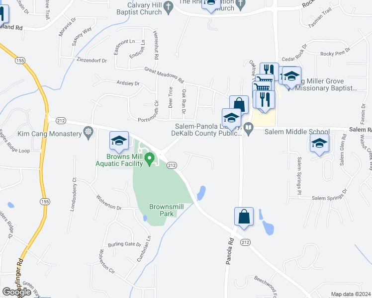 map of restaurants, bars, coffee shops, grocery stores, and more near 5008 Springtree Court in Lithonia