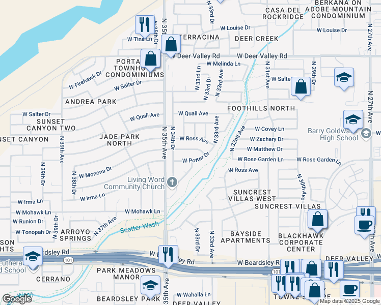 map of restaurants, bars, coffee shops, grocery stores, and more near 3350 West Potter Drive in Phoenix