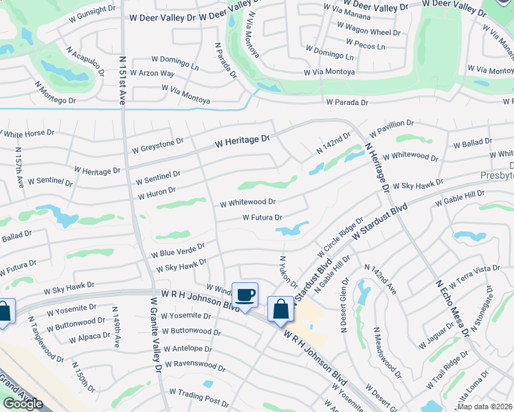 map of restaurants, bars, coffee shops, grocery stores, and more near 14432 West Futura Drive in Sun City West