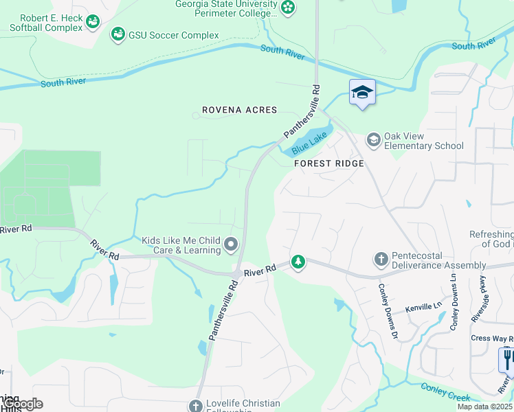 map of restaurants, bars, coffee shops, grocery stores, and more near 3648 Panthersville Road in Decatur
