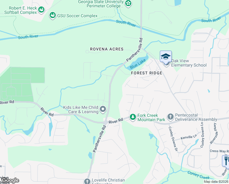 map of restaurants, bars, coffee shops, grocery stores, and more near 3666 Panthersville Road in Decatur
