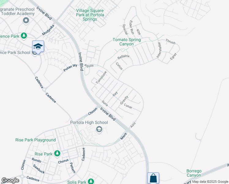 map of restaurants, bars, coffee shops, grocery stores, and more near 67 Ray in Irvine