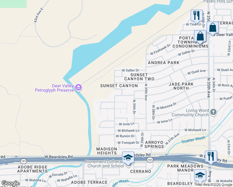 map of restaurants, bars, coffee shops, grocery stores, and more near 4051 West Rose Garden Lane in Glendale