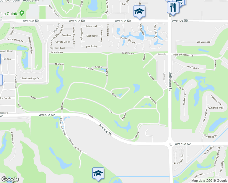 map of restaurants, bars, coffee shops, grocery stores, and more near 79565 Baya in La Quinta