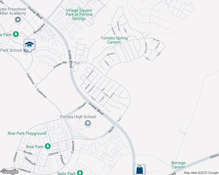 map of restaurants, bars, coffee shops, grocery stores, and more near 59 Crater in Irvine