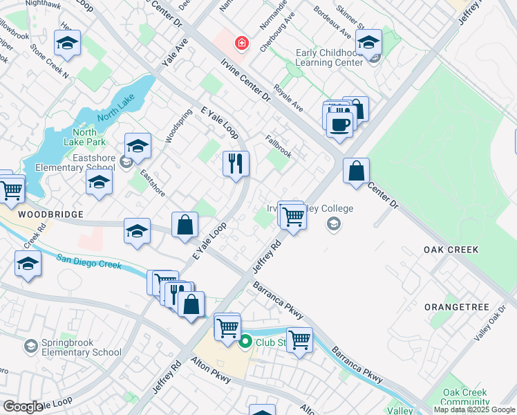 map of restaurants, bars, coffee shops, grocery stores, and more near 55 Eastshore in Irvine