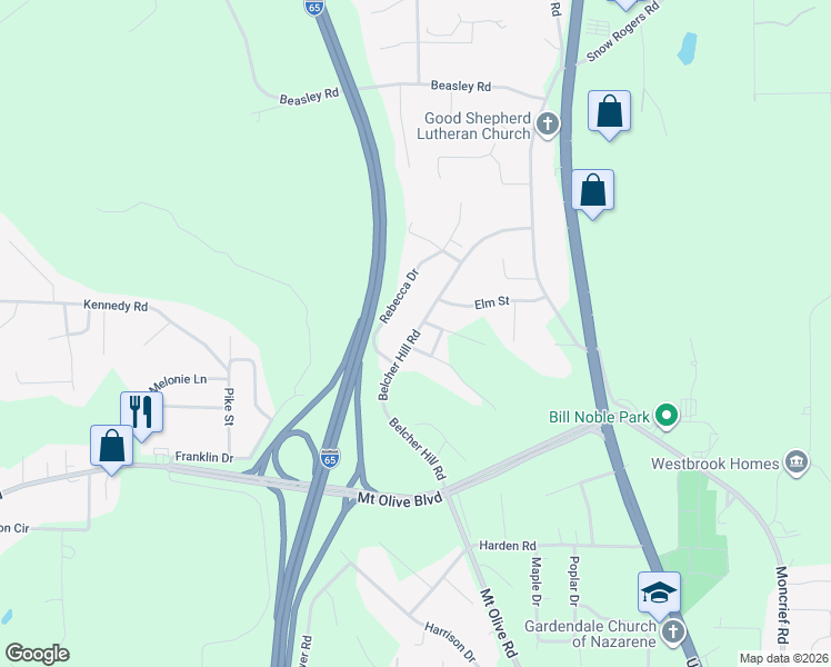 map of restaurants, bars, coffee shops, grocery stores, and more near 244 Belcher Hill Road in Gardendale