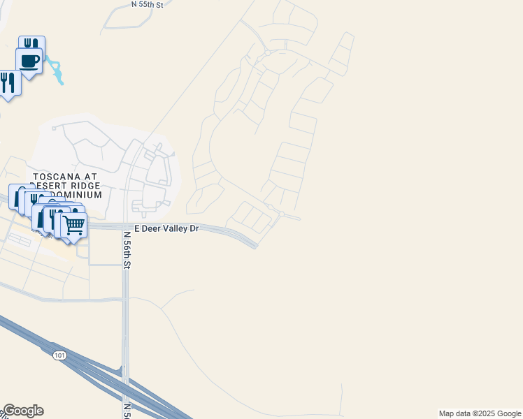 map of restaurants, bars, coffee shops, grocery stores, and more near East Deer Valley Road in Phoenix