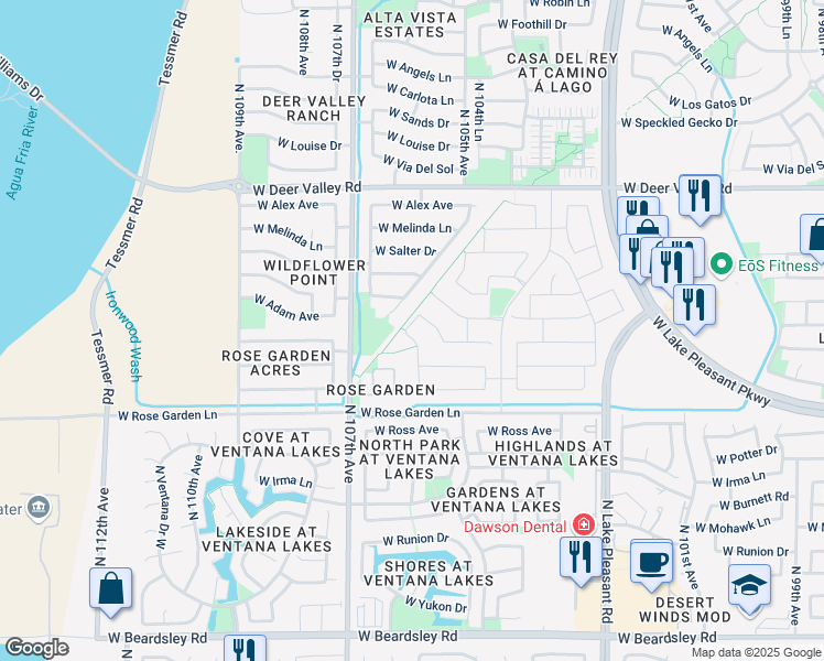 map of restaurants, bars, coffee shops, grocery stores, and more near 21054-21242 North Old Lake Pleasant Road in Peoria