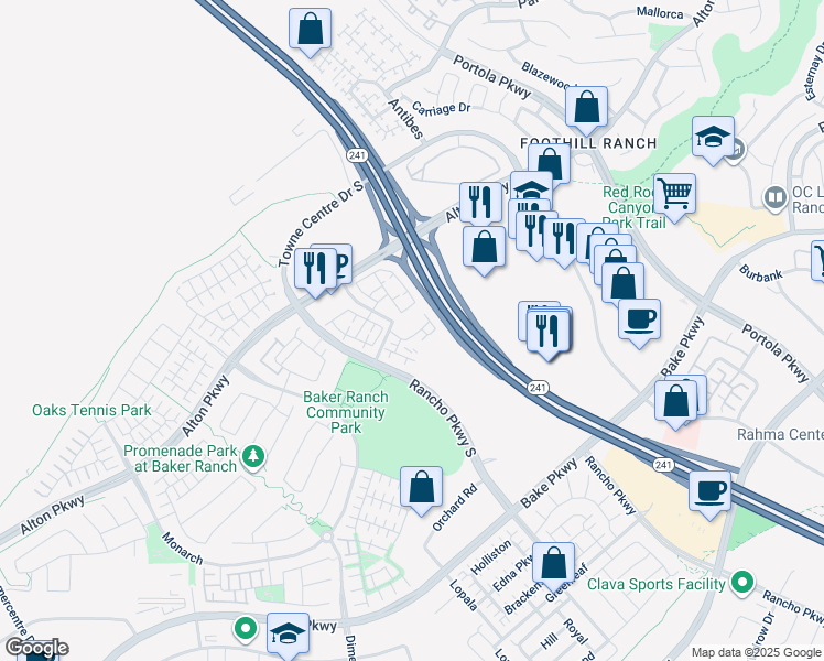 map of restaurants, bars, coffee shops, grocery stores, and more near 1700 Indigo Place in Lake Forest