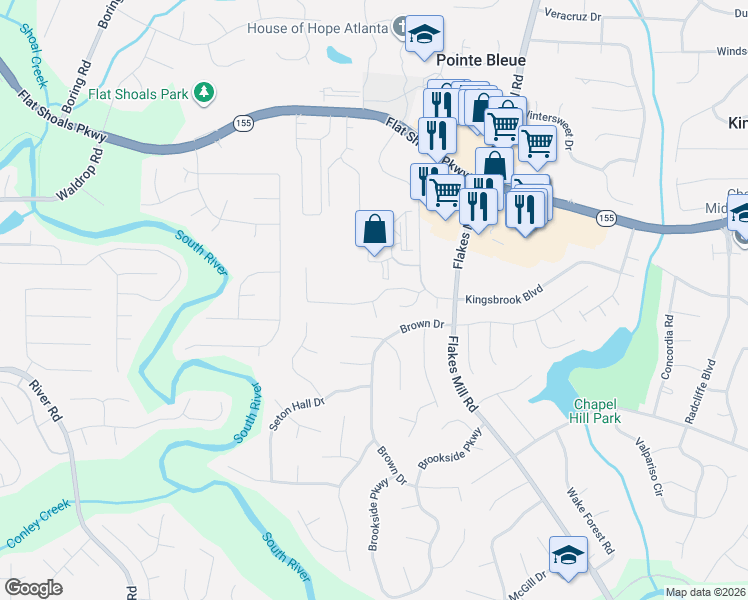 map of restaurants, bars, coffee shops, grocery stores, and more near 3682 Harvest Drive in Decatur