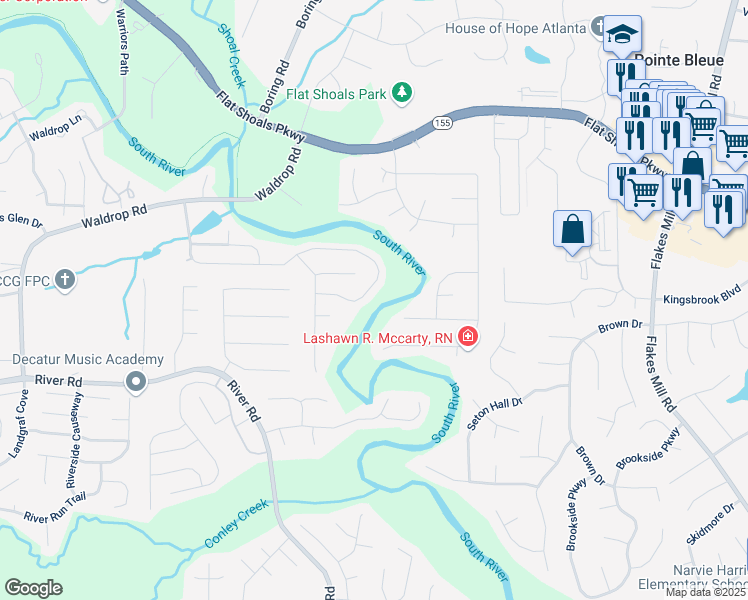 map of restaurants, bars, coffee shops, grocery stores, and more near 4084 Waldrop Hills Drive in Decatur