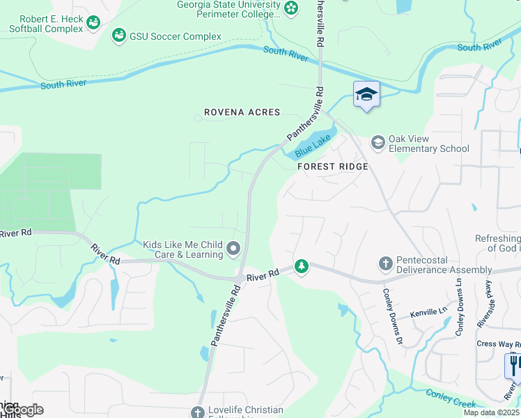 map of restaurants, bars, coffee shops, grocery stores, and more near 3648 Panthersville Road in Decatur