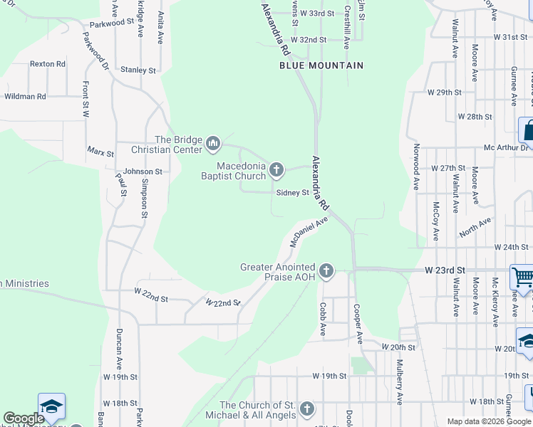 map of restaurants, bars, coffee shops, grocery stores, and more near 2510 Church Street in Anniston
