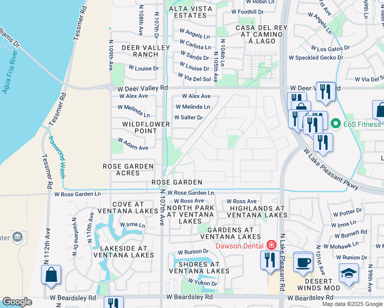 map of restaurants, bars, coffee shops, grocery stores, and more near 21054-21242 North Old Lake Pleasant Road in Peoria