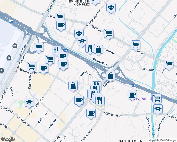 map of restaurants, bars, coffee shops, grocery stores, and more near 2536 Nolita in Irvine