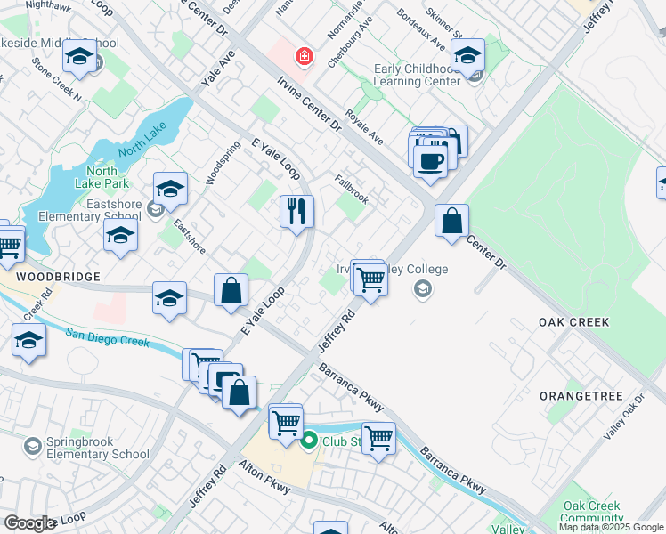 map of restaurants, bars, coffee shops, grocery stores, and more near in Irvine