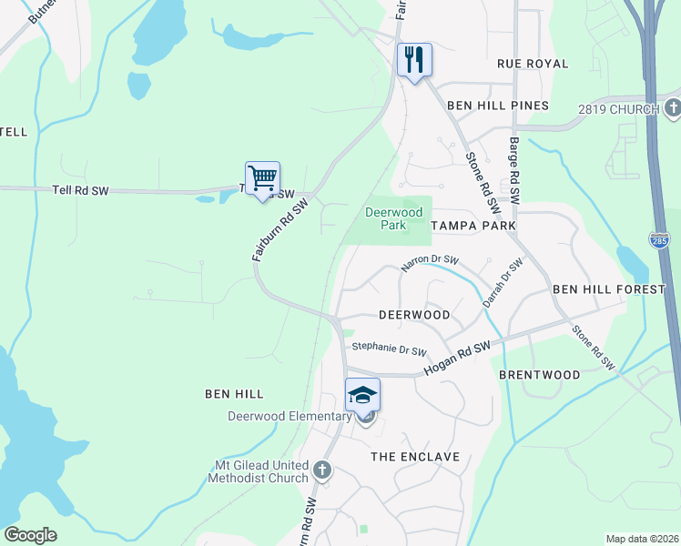 map of restaurants, bars, coffee shops, grocery stores, and more near 2837 Alexandria Drive Southwest in Atlanta