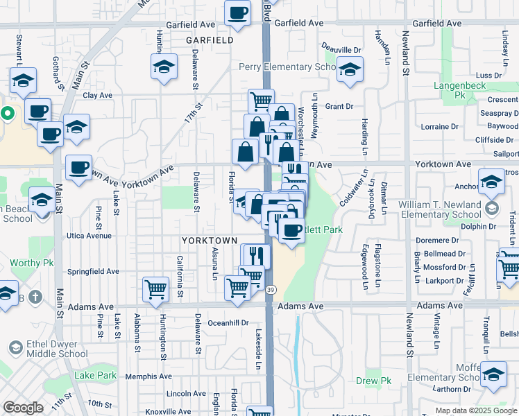 map of restaurants, bars, coffee shops, grocery stores, and more near 19720b Beach Boulevard in Huntington Beach