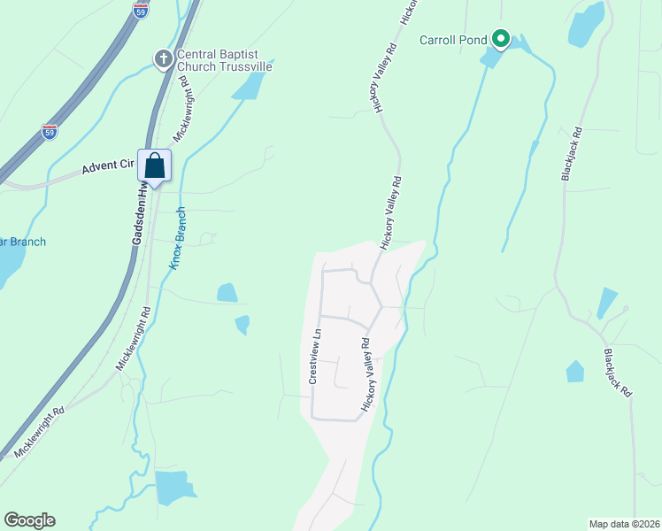 map of restaurants, bars, coffee shops, grocery stores, and more near 145 Crestview Circle in Trussville
