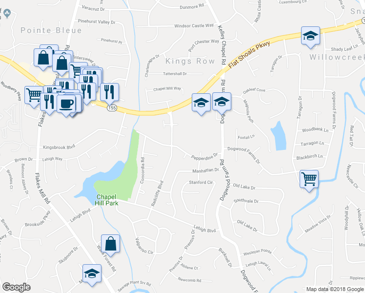 map of restaurants, bars, coffee shops, grocery stores, and more near 4158 Pepperdine Drive in Decatur