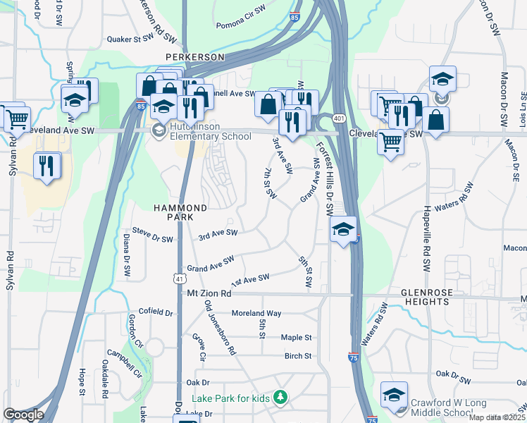 map of restaurants, bars, coffee shops, grocery stores, and more near 2869 4th Street Southwest in Atlanta