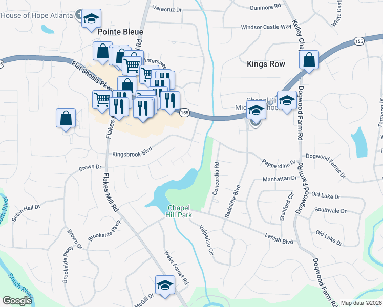 map of restaurants, bars, coffee shops, grocery stores, and more near 4064 Wortham Way in Decatur